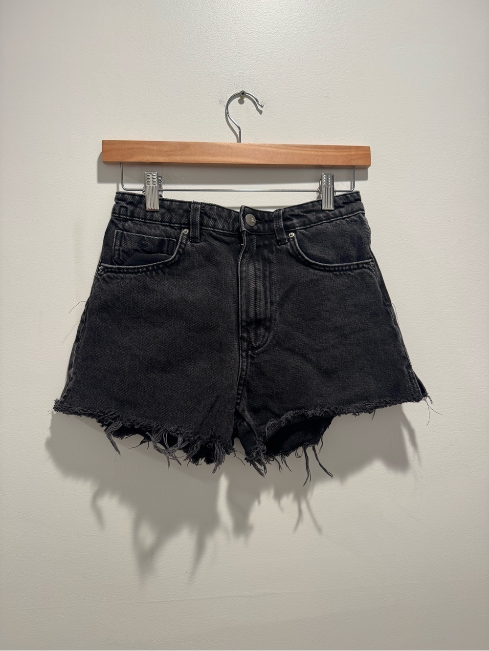 Zara Black Distressed Denim Shorts